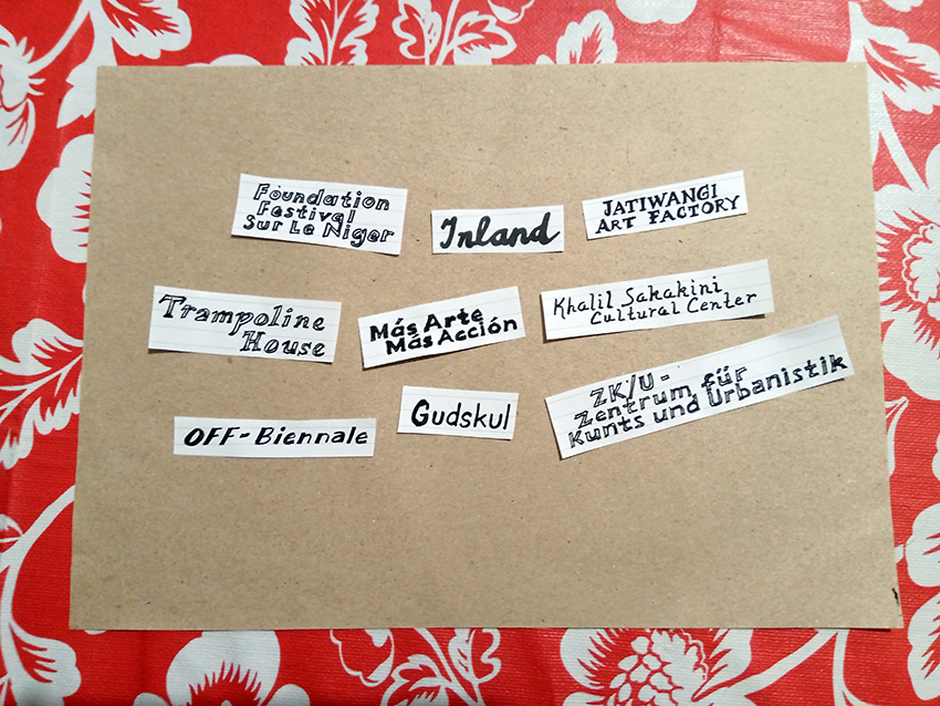 Die Namen der ersten lumbung member in Handlettering-Schrift