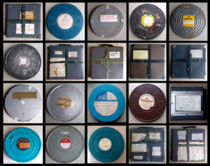 Verschiedene Filmdosen aus der Tokyo Reels-Sammlung.