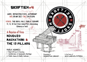 A drawn event poster. A sketched piano in the center.
