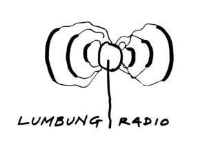 Ein gezeichnetes Logo für lumbung radio das Schallwellen darstellt.