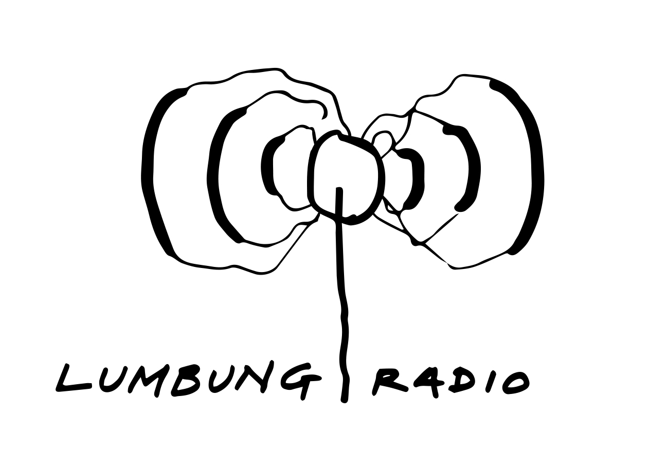 Ein gezeichnetes Logo für lumbung radio das Schallwellen darstellt.